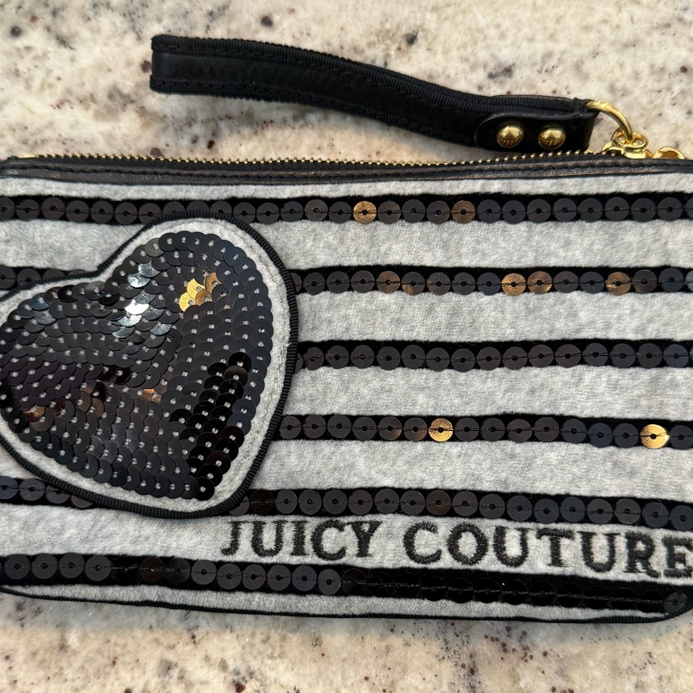 Juicy Couture Black and Gray Sequin Heart Pouch